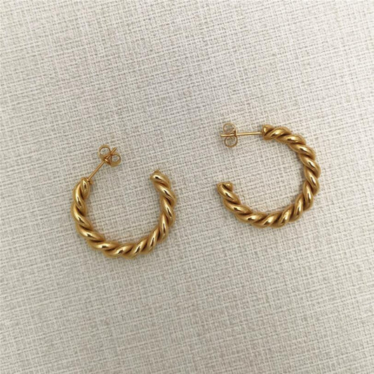 Big Twisted Hoop Earrings For Women Gold Silver Color Stainless Steel Wedding Earrings Large Vintage Retro Hoop Earrings Femme