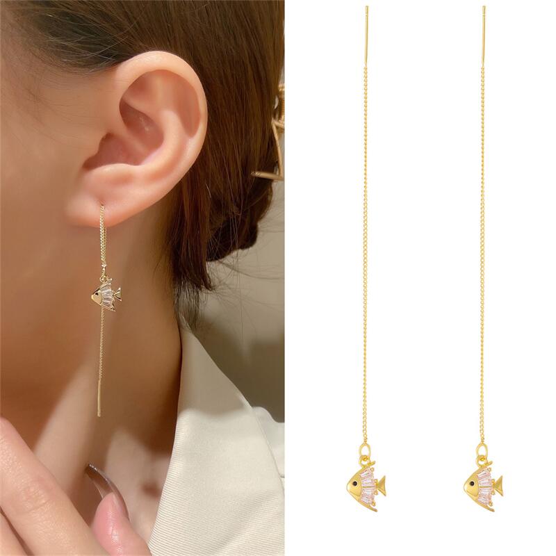 Drop Ear Line Long Hanging Earrings For Women Rose Gold Color Zircon Crystal Piercing Threader Earing Ear Accessories Jewelry