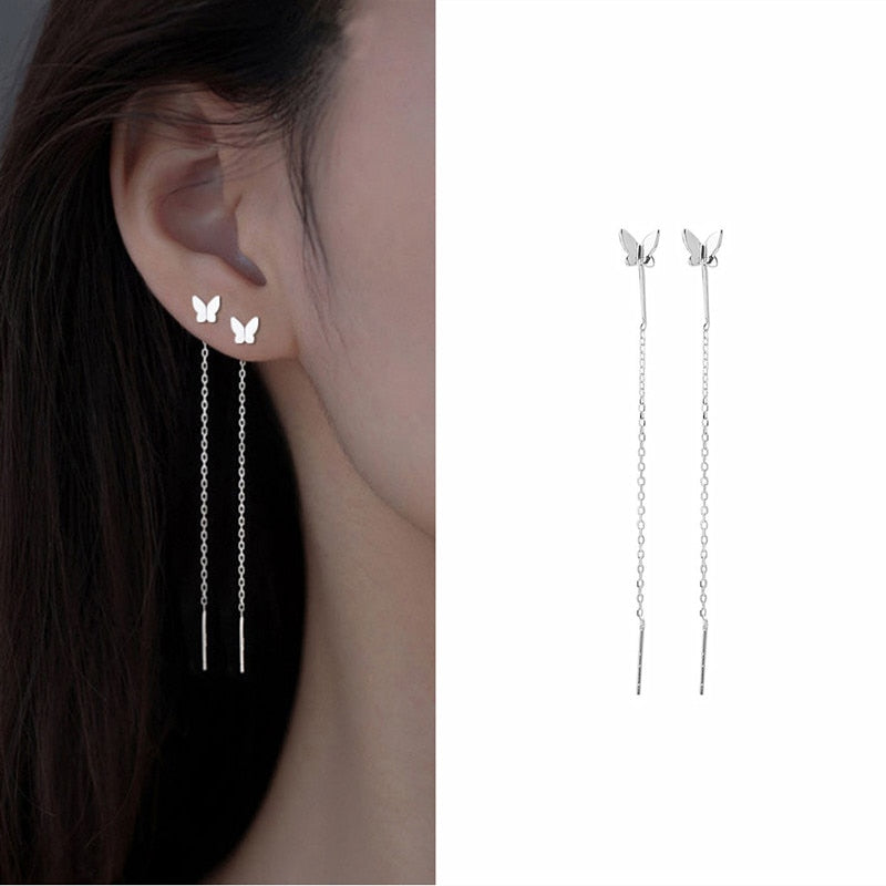 Drop Ear Line Long Hanging Earrings For Women Rose Gold Color Zircon Crystal Piercing Threader Earing Ear Accessories Jewelry